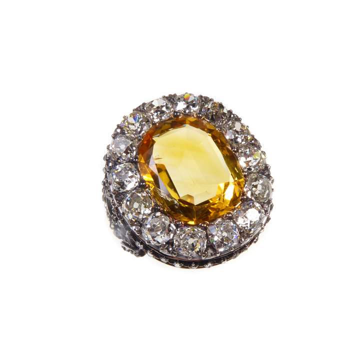 Antique citrine and diamond cluster ring